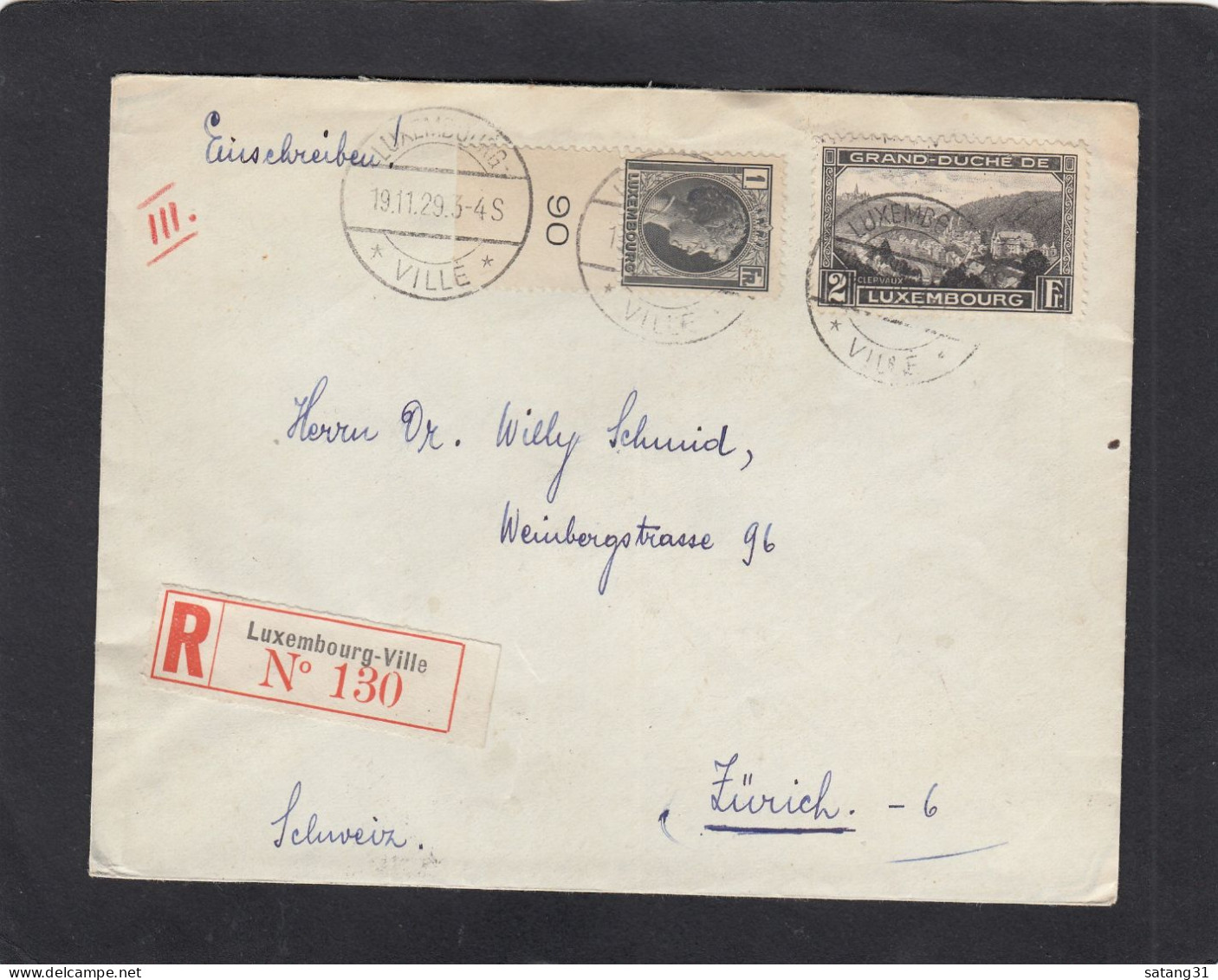 LETTRE RECOMMANDEE DE LUXEMBOURG, AVEC TIMBRES "G.D. CHARLOTTE/VUE DE CLERVAUX",POUR ZURICH,1929. - Briefe U. Dokumente