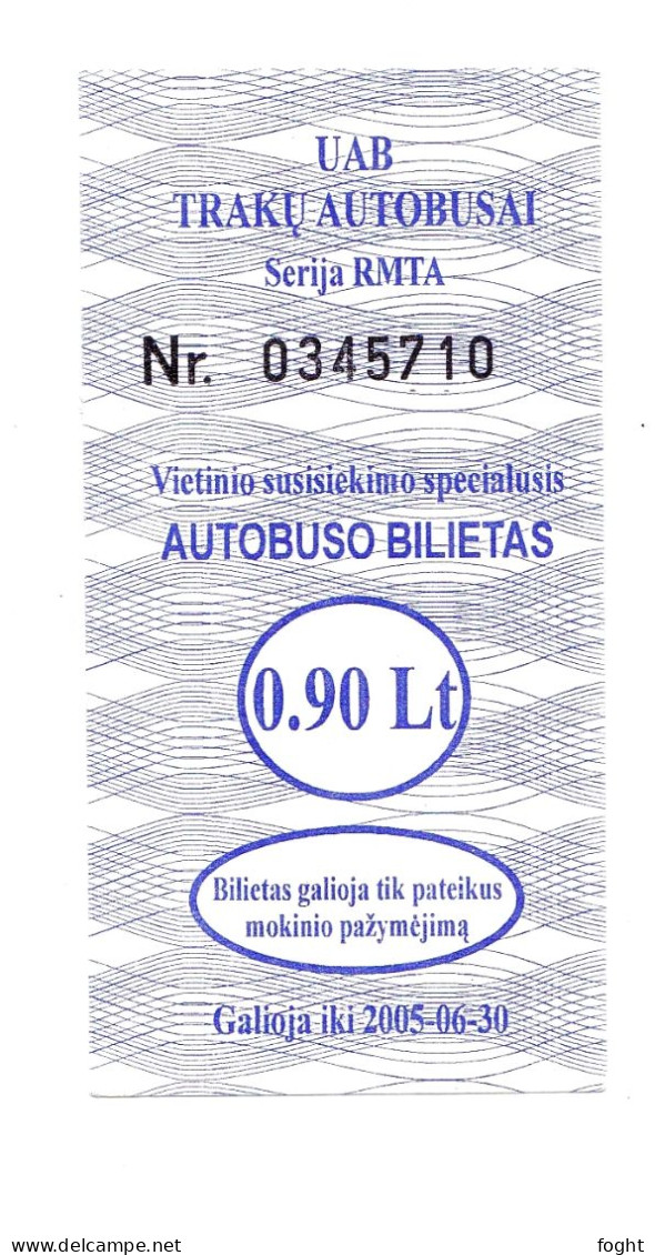 2005 Lithuania School, Gymnasium Coupon 0.9Lt For Travel By Bus From The Village To The Trakai - Litauen