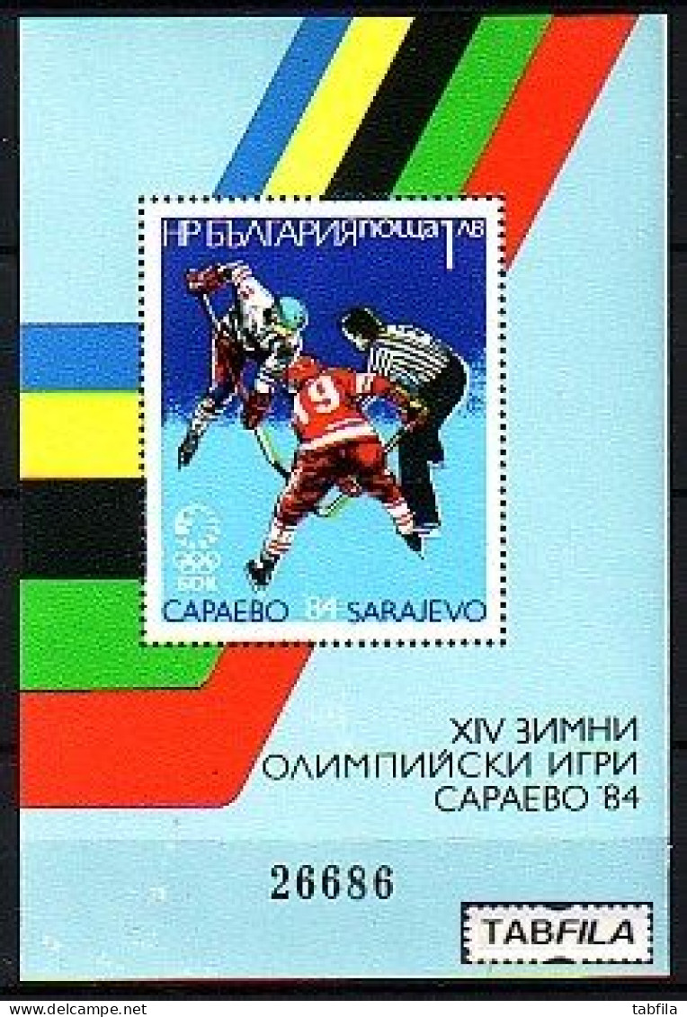 BULGARIA  - 1984 - Ol.Win.G's Saraevo'84 - Hockey Sur Glace - Mi Bl 140 MNH - Hockey (su Ghiaccio)