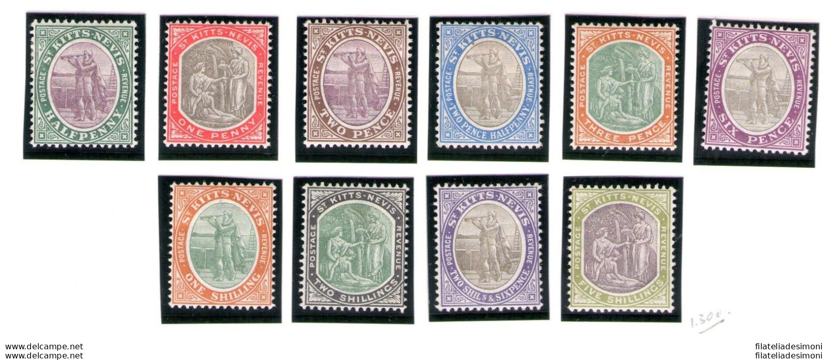 1903 ST. KITTS NEVIS Edoardo VII° Set Of 10 SG N° 1/10 MLH* - Altri & Non Classificati