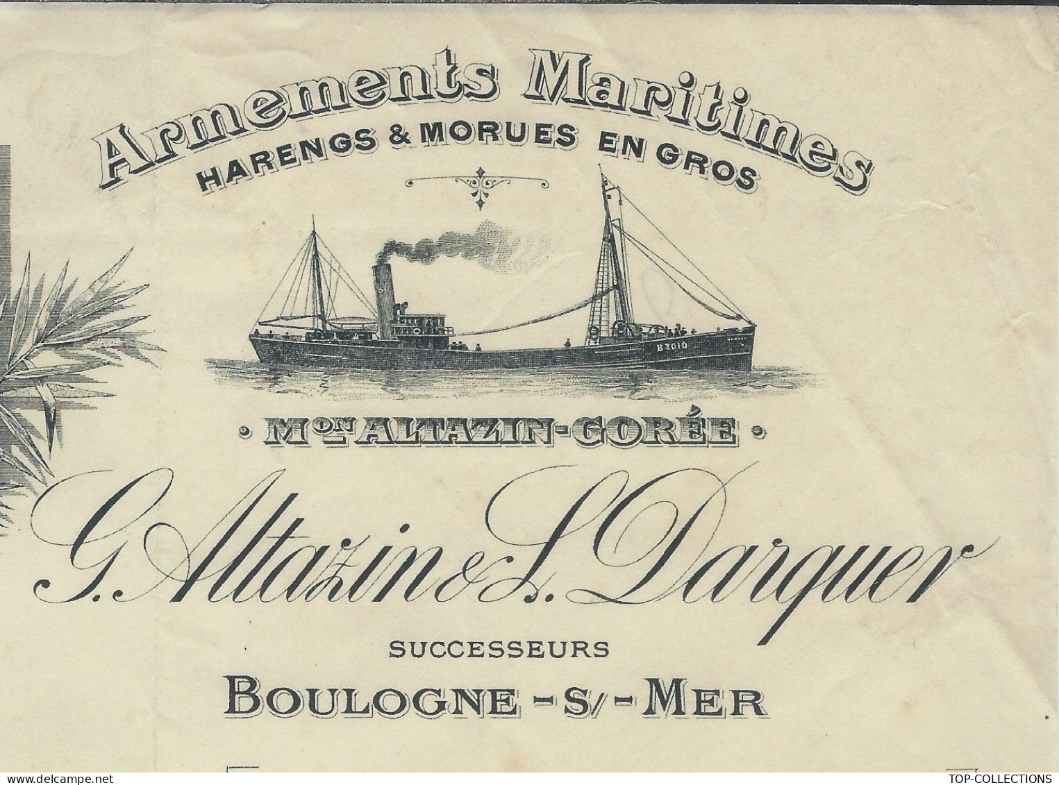 1937 ENTETE NAVIGATION ARMEMENTS MARITIMES PECHE Altazin & Darquer ARMATEURS Boulogne Sur Mer  V.HISTORIQUE - 1900 – 1949