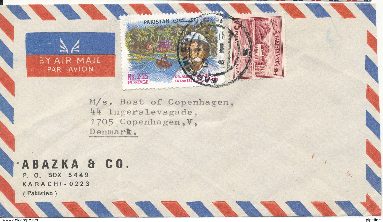 Pakistan Air Mail Cover Sent To Denmark Topic Stamp Folded Cover - Pakistan