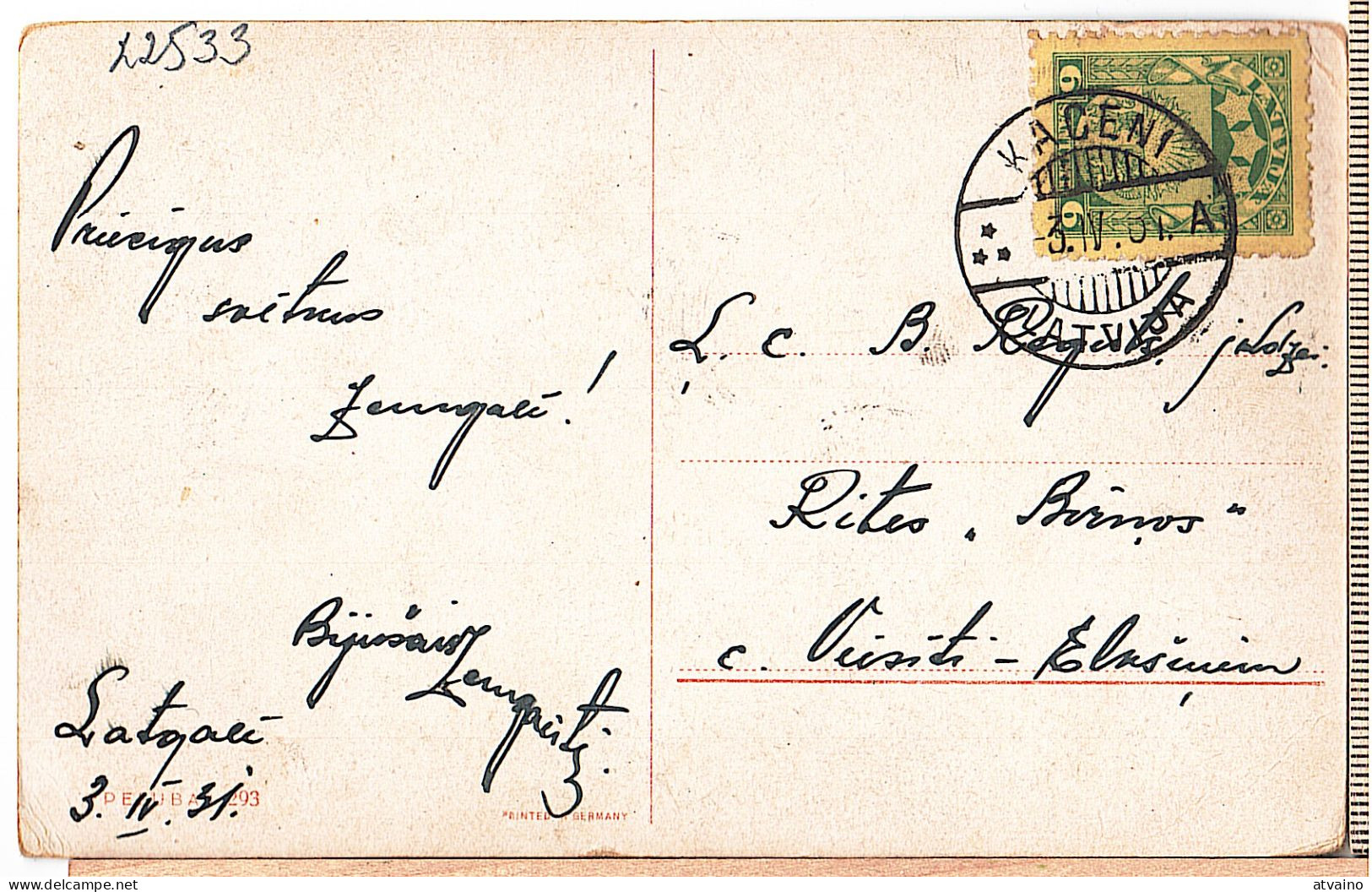 Latvia Lettland Pc With Cancel KACENI "A" 3.04.1931. - Lettonia