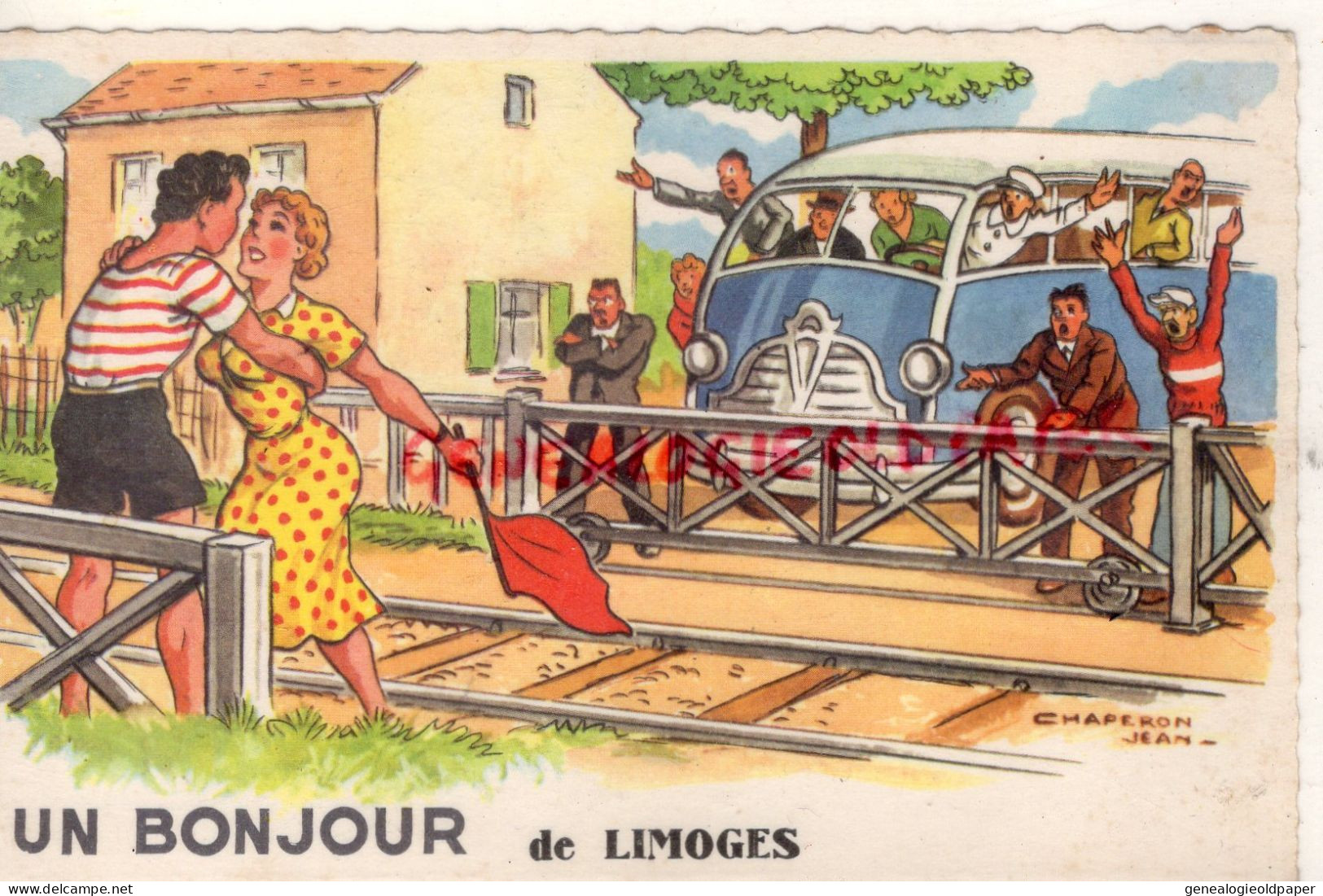 ILLUSTRATEUR JEAN CHAPERON - UN BONJOUR  DE LIMOGES -BUS GARE PASSAGE A NIVEAU - Chaperon, Jean