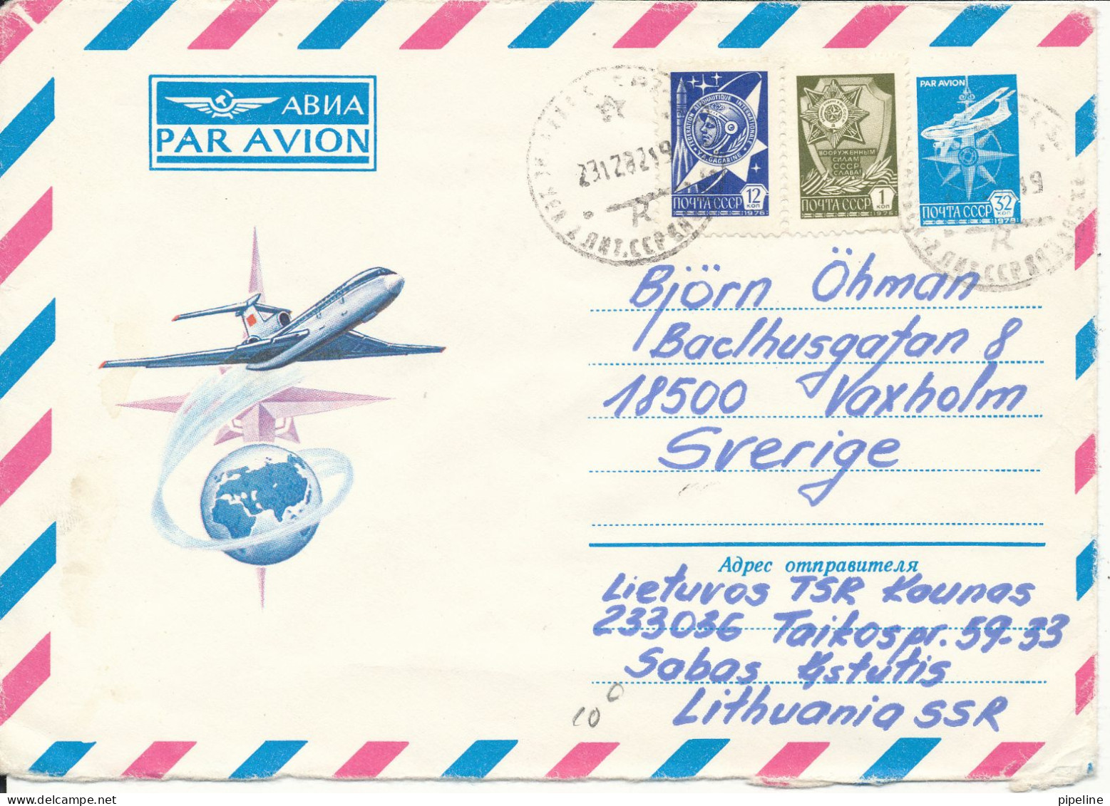 USSR (Lithuania) Uprated Postal Stationery Air Mail Cover Sent To Sveden 23-12-1982 - Cartas & Documentos