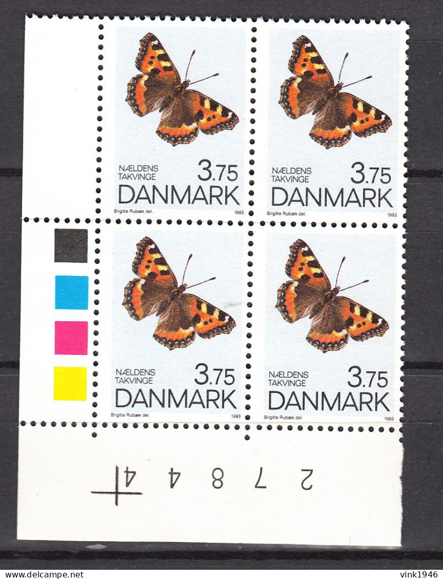 Danmark 1993,4V In Block,butterflies,vlinders,schmetterlinge,MNH/Postfris(L4439) - Butterflies