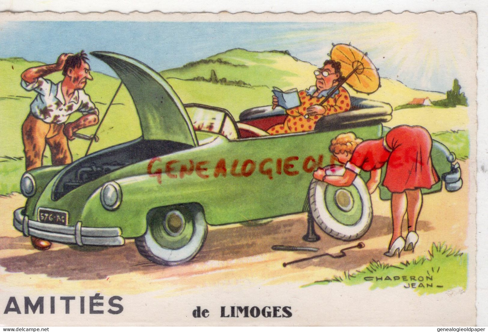 ILLUSTRATEUR JEAN CHAPERON - AMITIES DE LIMOGES - PANNE VOITURE - Chaperon, Jean