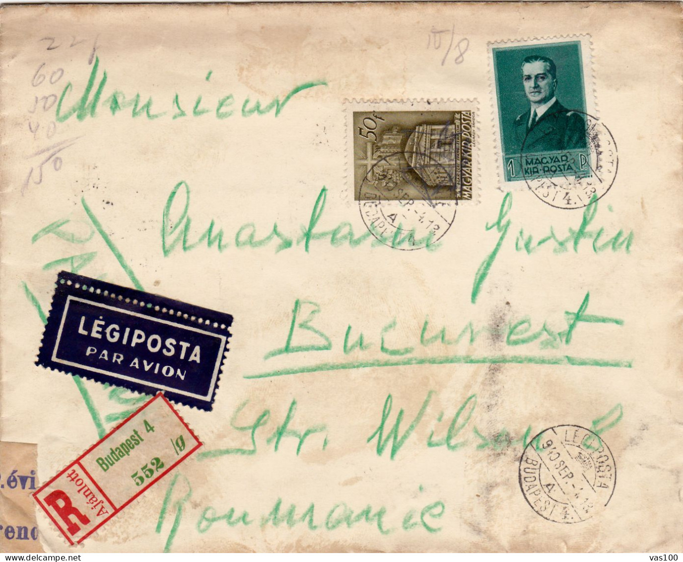 HISTORICAL DOCUMENTS  REGISTERED   COVERS NICE FRANKING  1940  HUNGARY - Lettres & Documents