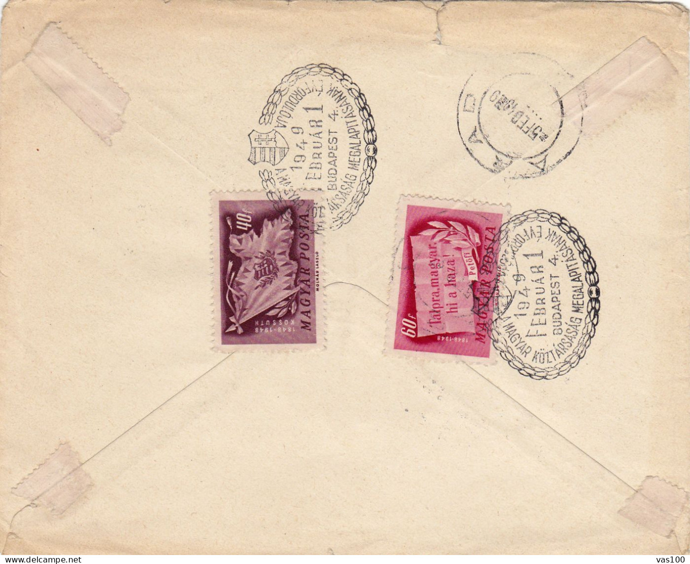 HISTORICAL DOCUMENTS  REGISTERED   COVERS  NICE FRANKING  1949  HUNGARY - Covers & Documents