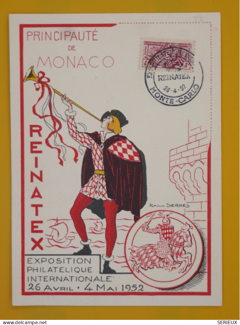 DL17 MONACO  BELLE CARTE 1952 EXPO REINATEX +  ++AFF. INTERESSANT + - Covers & Documents