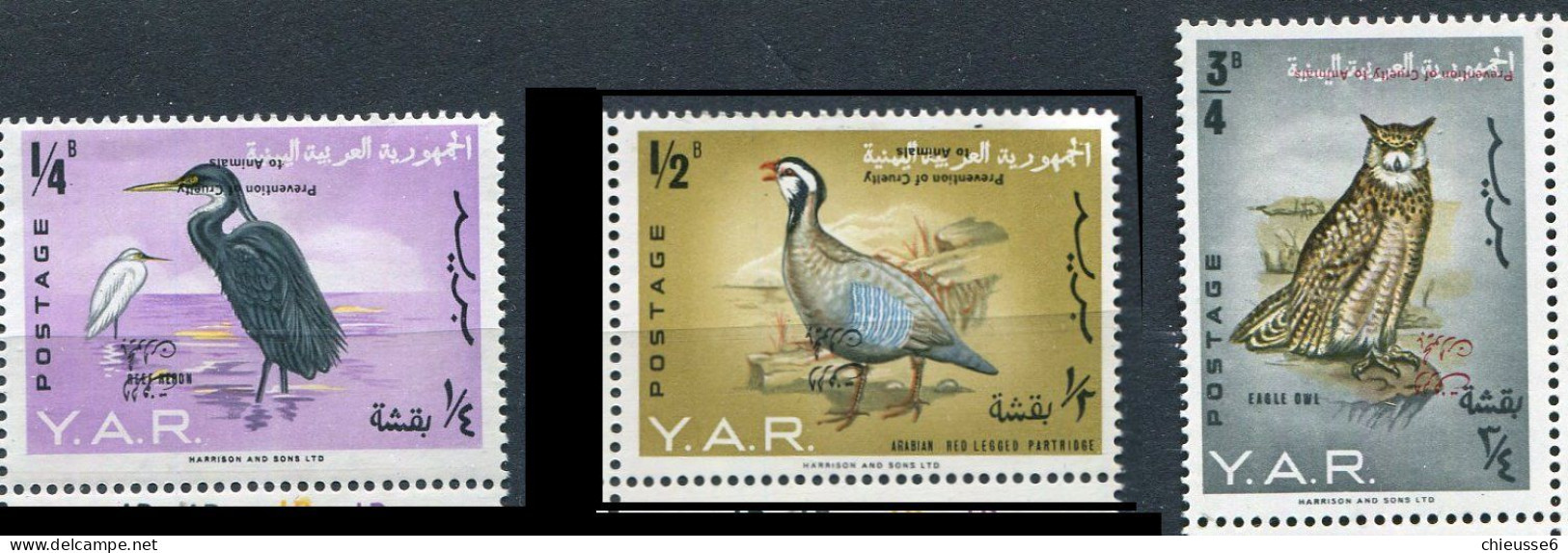 (CL 107A) Yemen ** N° 459A à 461A Surchargé + Série Avec Surcharge Renversée - Oiseaux - Yemen