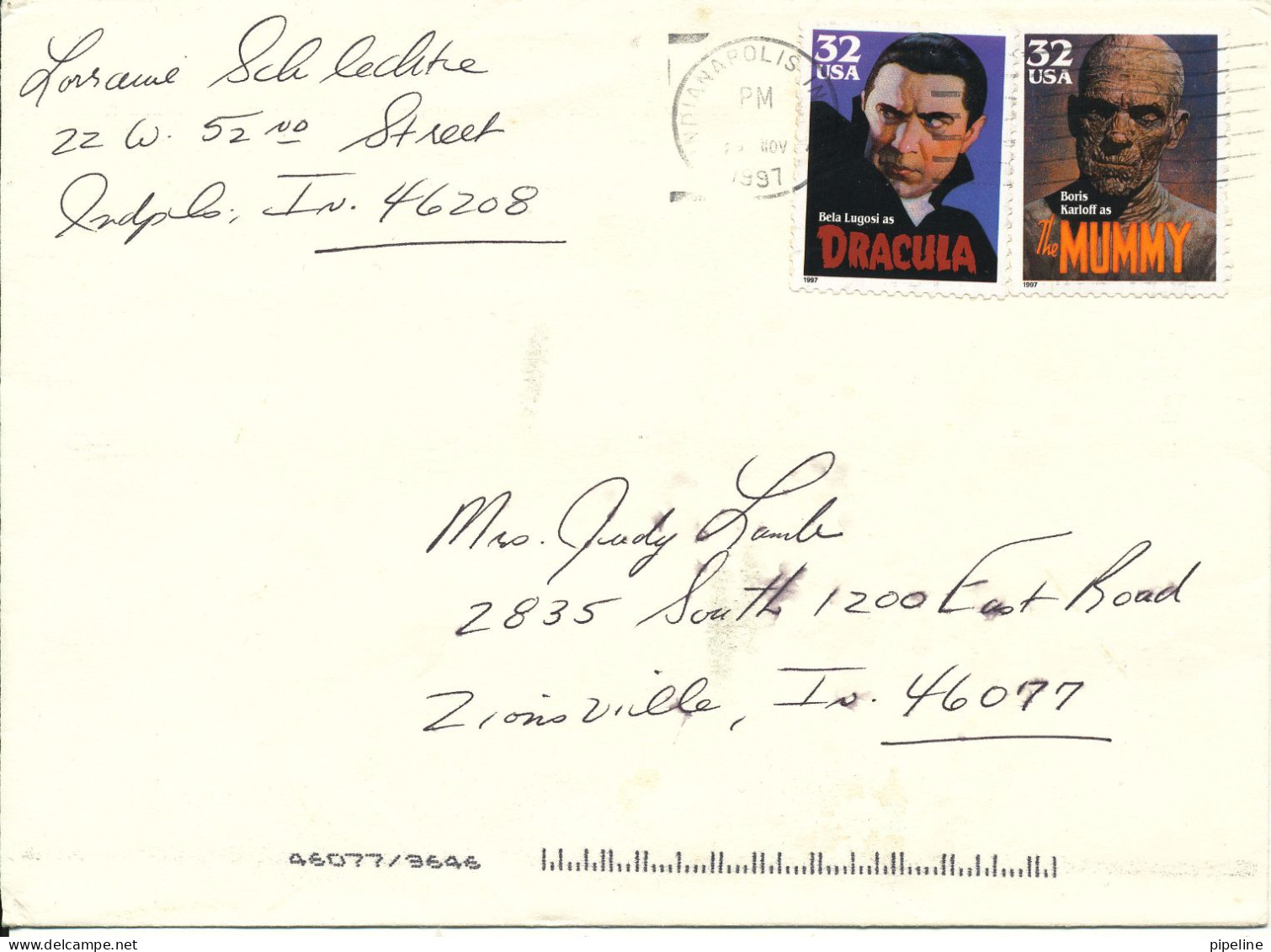 USA Cover Indianapolis 1997 Dracula And Mummy Stamps - Cartas & Documentos