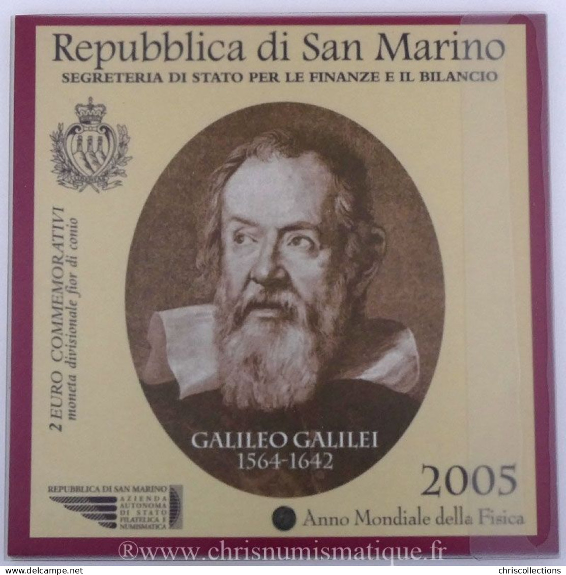 Euro , Saint Marin, San Marino, 2 Euro 2005, Galileo Galilei - San Marino