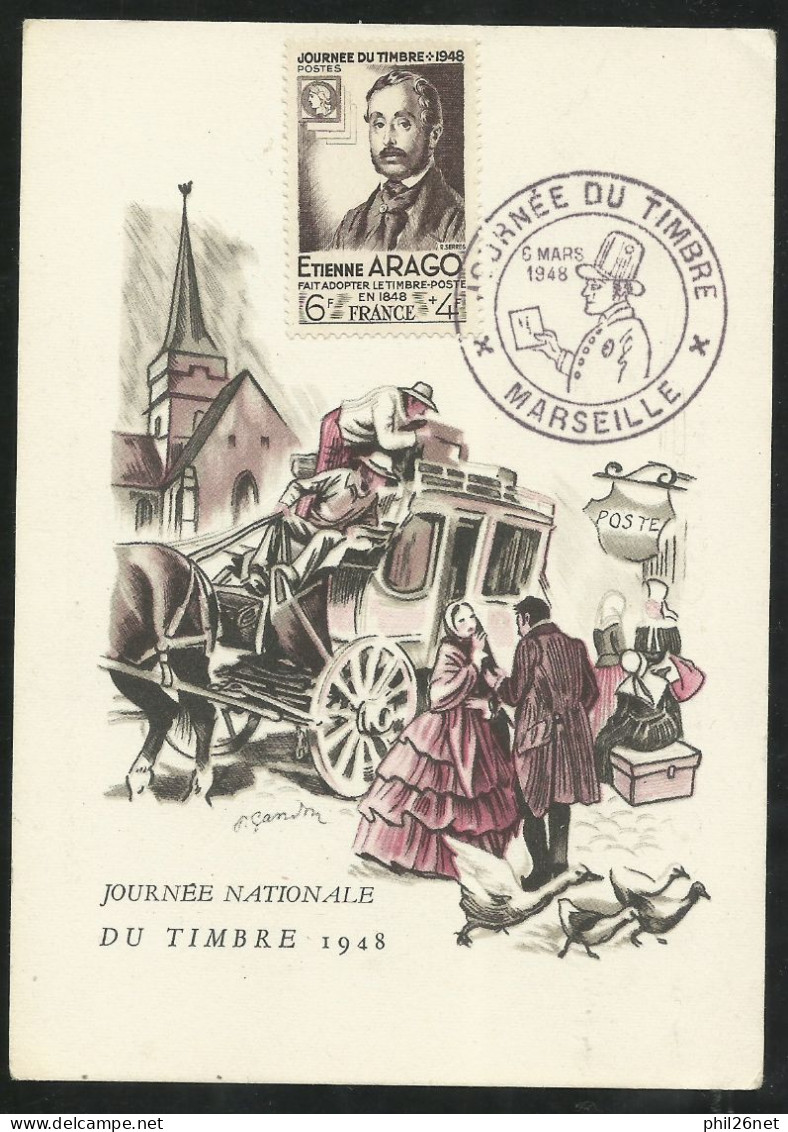 FDC Carte Maximum Premier Jour Marseille 6/3/1948  N° 794  Arago  Journée Du Timbre Cachet Illustré B/TB Soldé ! ! ! - ....-1949