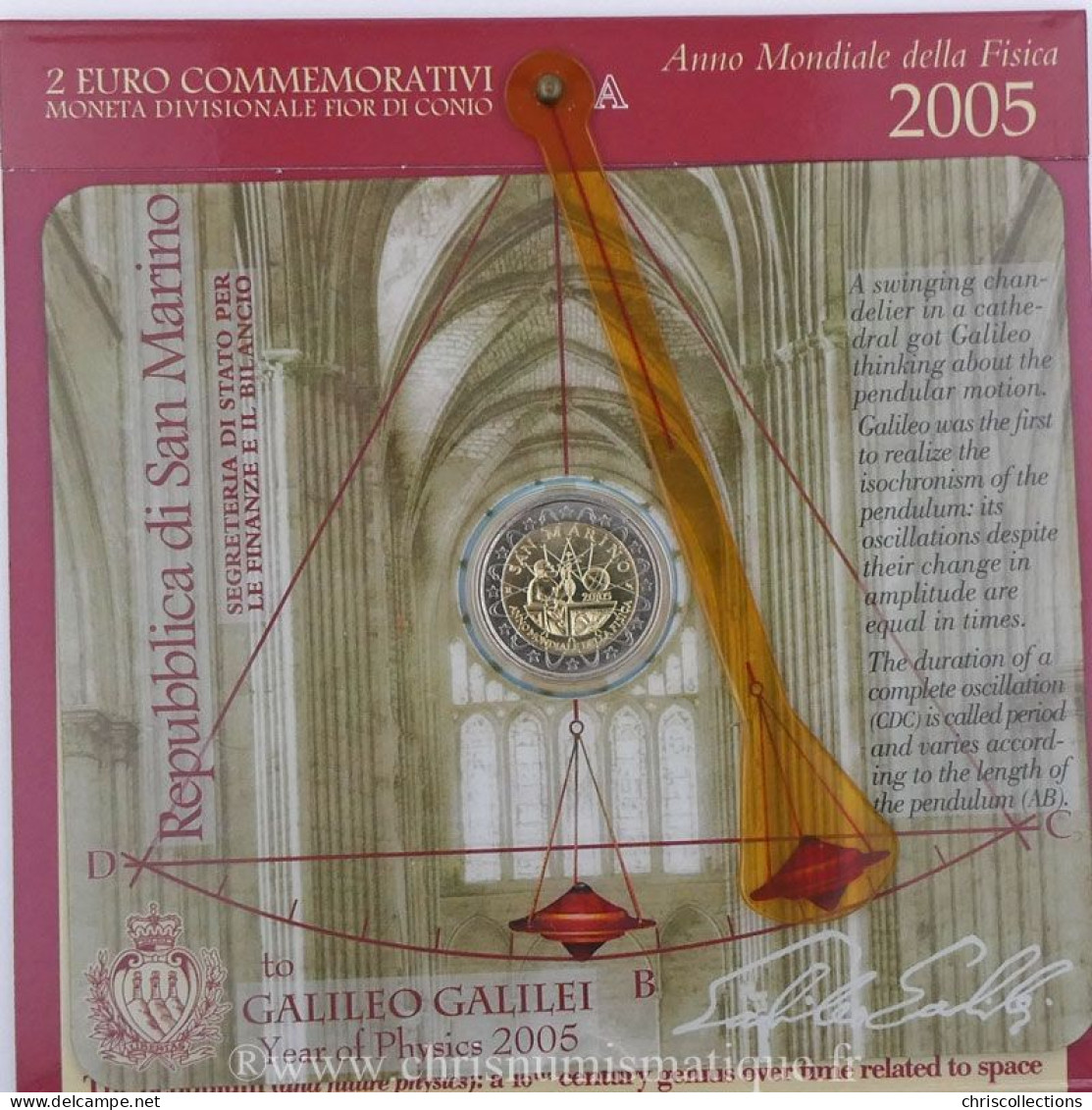 Euro, Saint Marin , San Marino, 2 Euro 2005, Galileo Galilei - San Marino