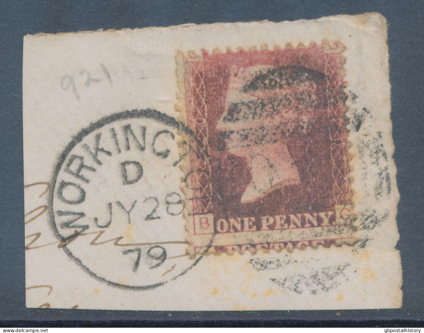 GB QV LE 1d Pl.220 (BG) On Piece Very Fine Used With Duplex Postmark „WORKINGTON / 921“, Cumbria (4VODA) W Rare VARIETY - Used Stamps
