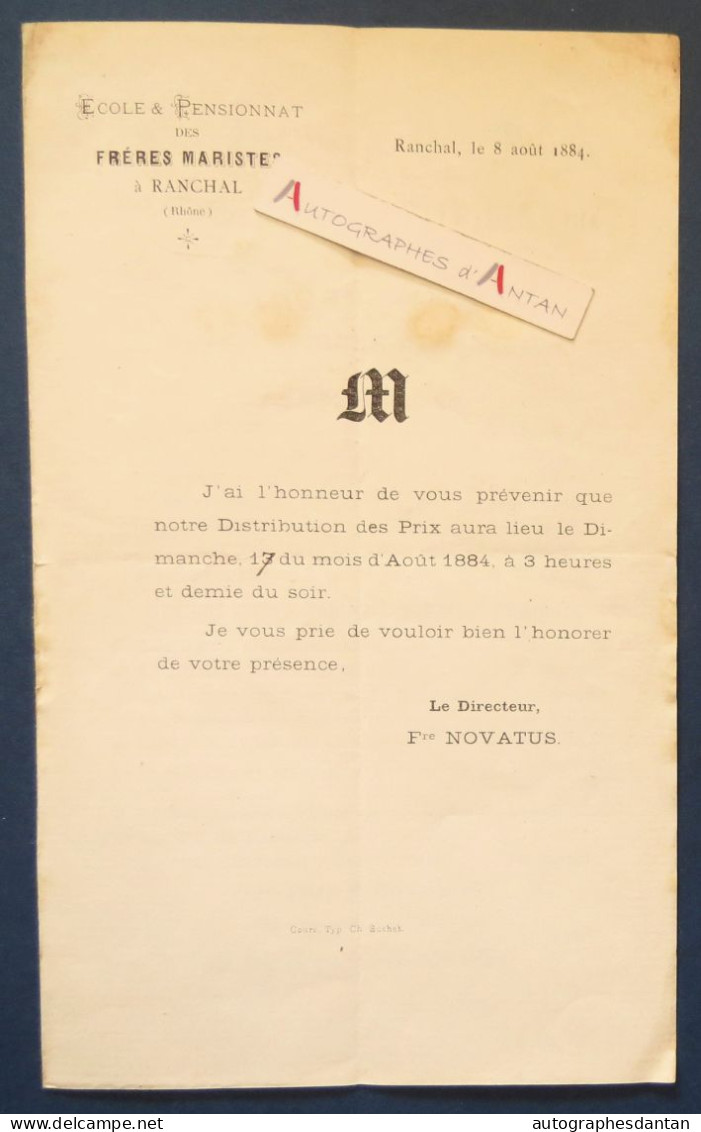 ● Programme 1884 Ecole Pensionnat Des Frères Maristes à Ranchal - Fr Novatus - Théâtre - Jacques Godiche - Rare - Programmes