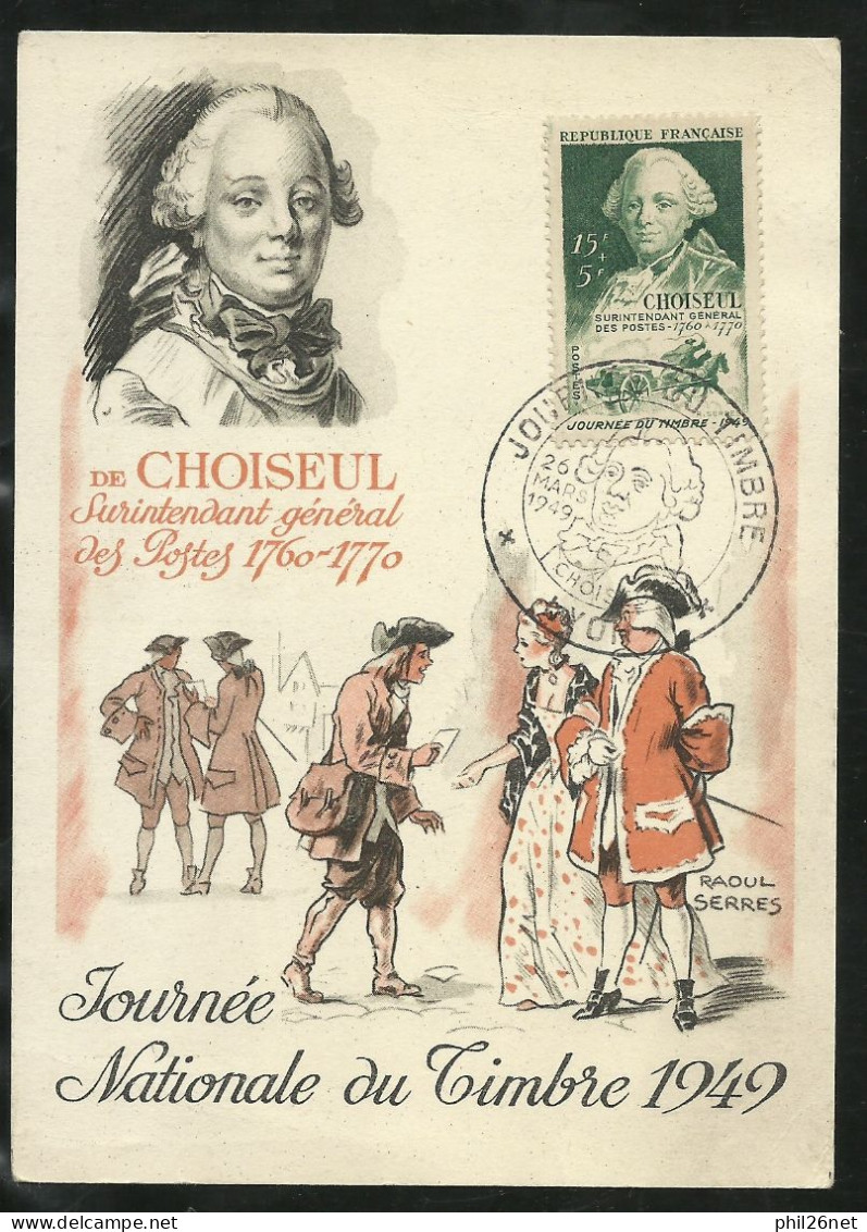 FDC Carte Maximum Premier Jour Lyon Le 26/03/1949 Le N°828 Choiseul Journée Du Timbre Cachet Illustré B/TB Soldé ! ! ! - ....-1949