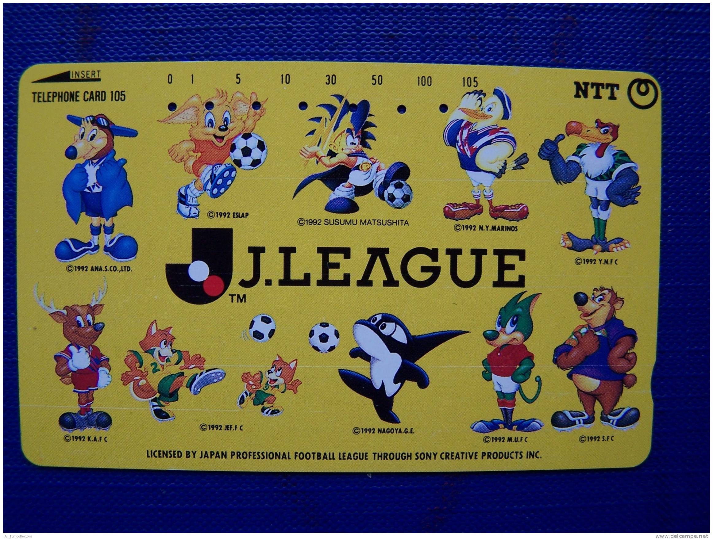 Sport, Soccer, Japan Professional Football League, Cartoon, Comics, Phone Card NTT, Animals - Sport