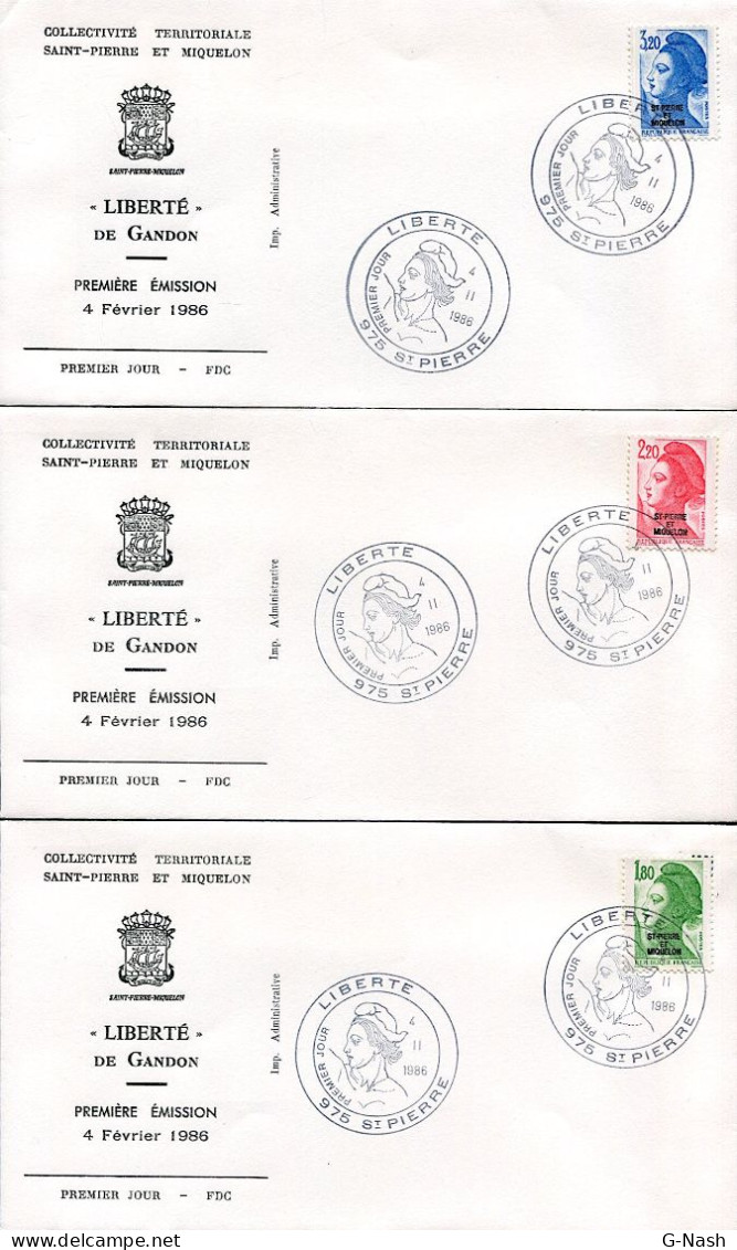 Lot De 3 Enveloppes PJ Liberté De Gandon (Saint-Pierre Et Miquelon) - 4 Février 19876 - Covers & Documents