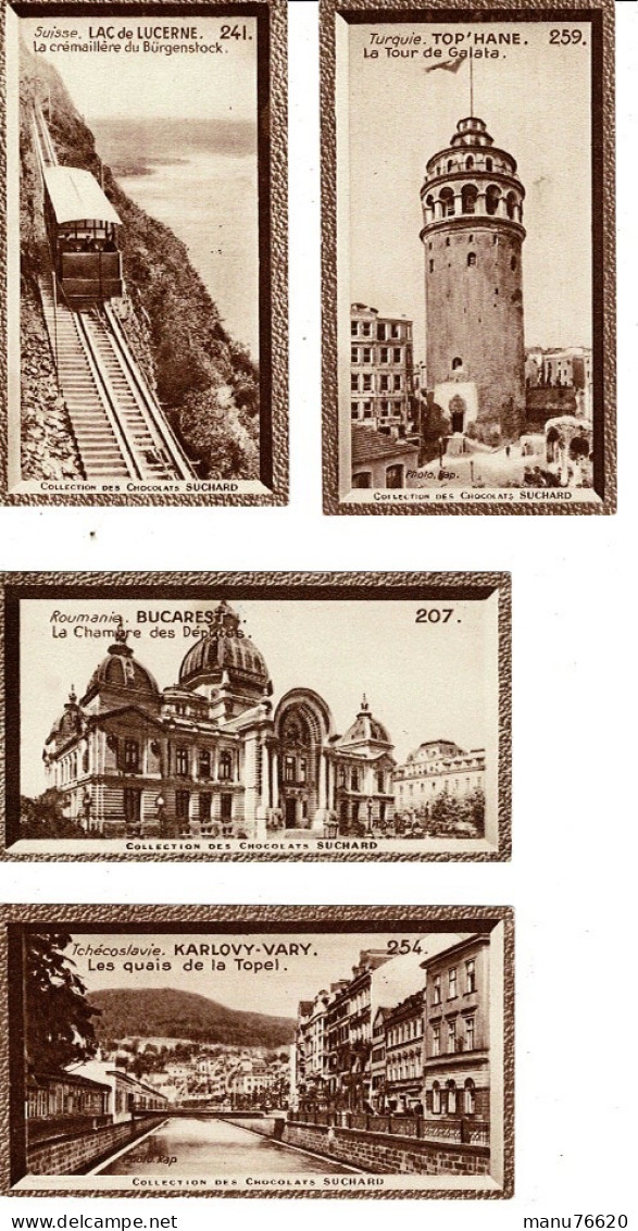 CHROMO  Suchard : 4 Unités D'images  -Bucarest , Karlovy-vary , Top'Hane Et Lac Lucerne . - Suchard