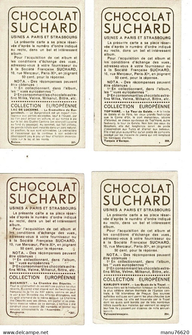 CHROMO  Suchard : 4 Unités D'images  -Bucarest , Karlovy-vary , Top'Hane Et Lac Lucerne . - Suchard