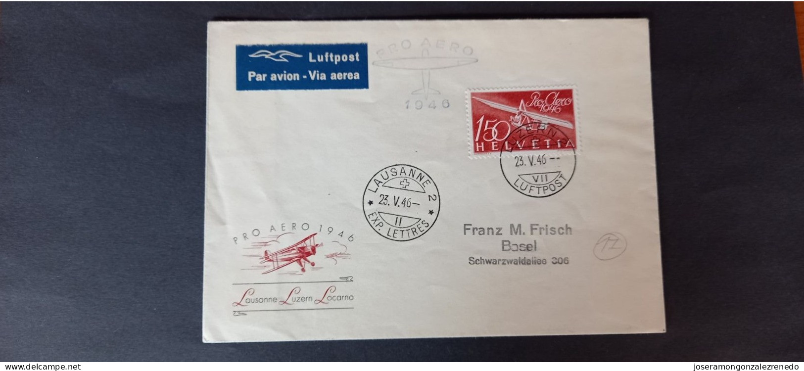 Suiza.Cat.ivert. Ae.40..en Carta.fdc..año1946 - Eerste Vluchten