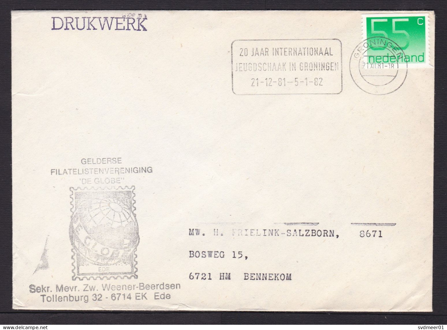 Netherlands: Cover, 1981, 1 Stamp, Queen, Cancel Youth Chess Tournament Groningen (minor Creases) - Covers & Documents