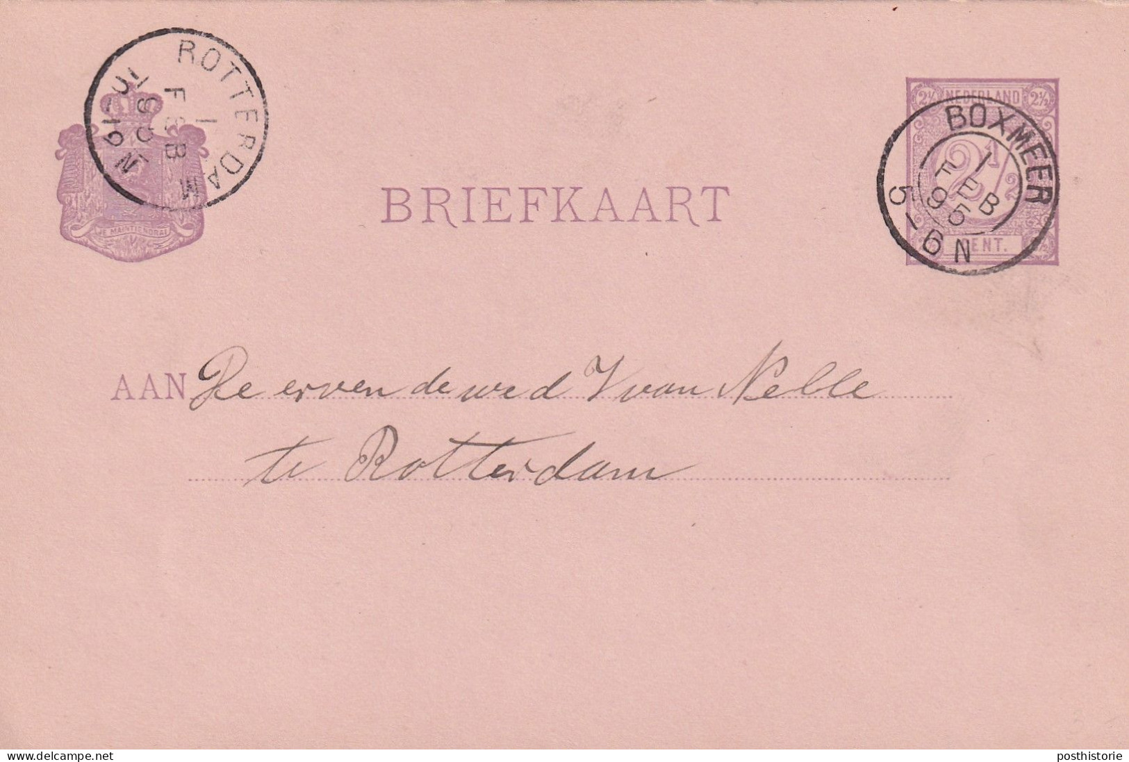 Briefkaart 1 Feb 1895 Boxmeer (postkantoor Kleinrond) Naar Rotterdam - Marcophilie