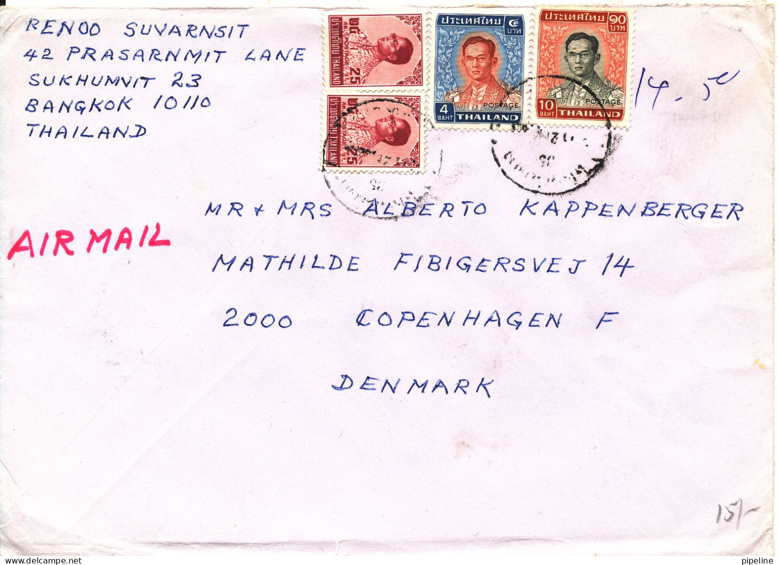 Thailand Cover Sent Air Mail To Denmark (a Little Tear At The Bottom Of The Cover) - Thaïlande