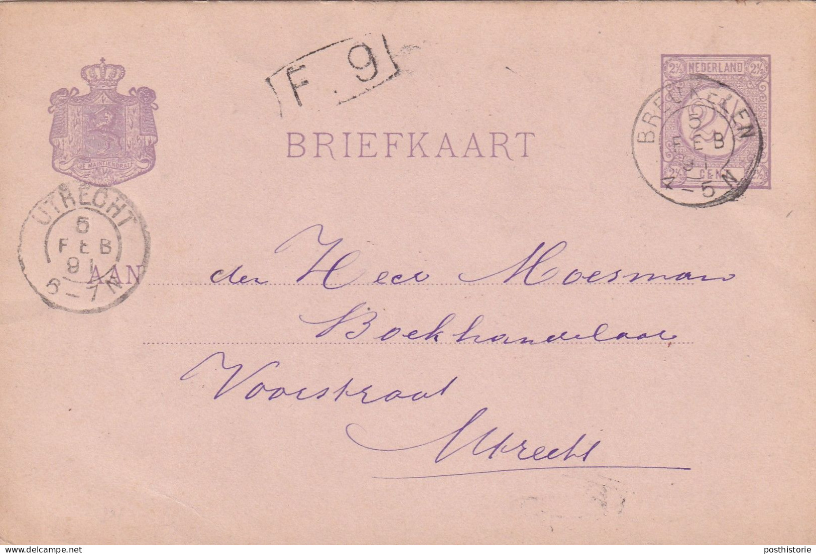 Briefkaart 5 Feb 1891 Breukelen (postkantoor Kleinrond) Naar Utrecht - Marcophilie