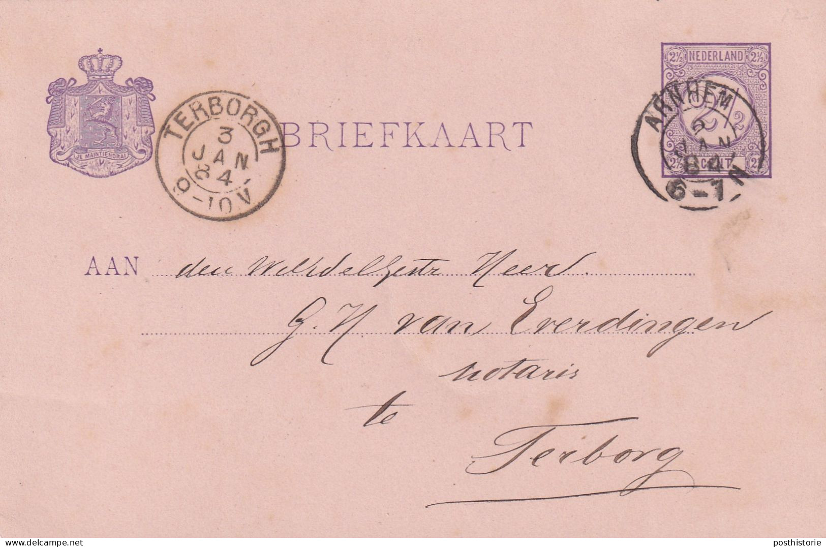 Briefkaart 2 Jan 1884 Arnhem (postkantoor Kleinrond) Naar Terborgh (kleinrond) - Postal History
