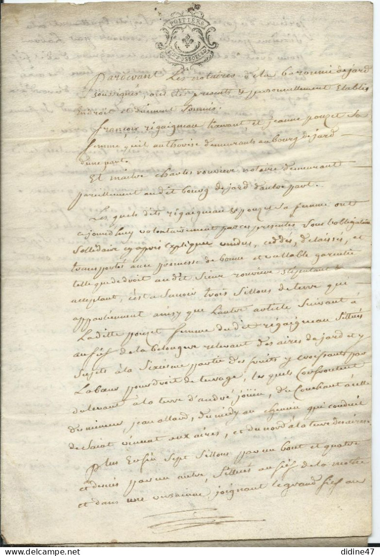 CACHET DE GENERALITE DE POITIERS - Sur Papier Parchemin De 4 Pages -1791 - Matasellos Generales