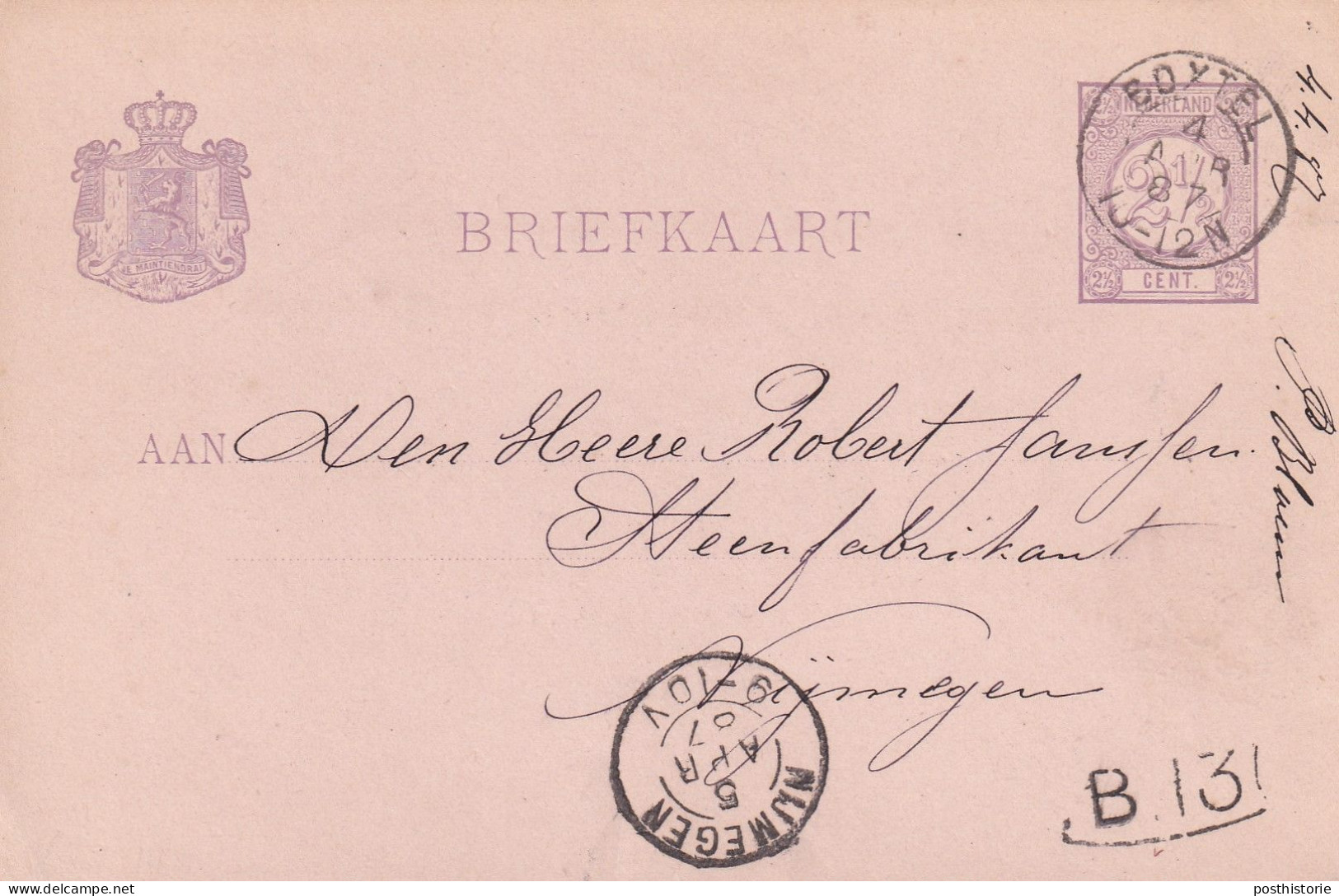 Briefkaart 4 Apr 1887 Boxtel (postkantoor Kleinrond) Naar Nijmegen (kleinrond) - Poststempels/ Marcofilie