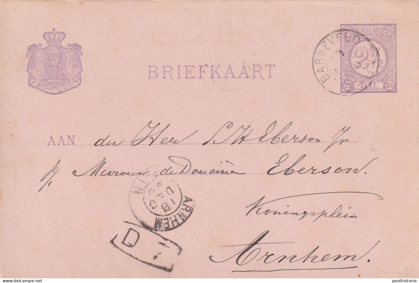 Briefkaart 18 Dec 1890 Barneveld (postkantoor Kleinrond) Naar Arnhem (kleinrond) - Postal History