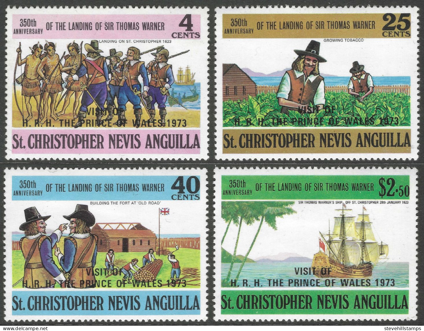 St Kitts-Nevis. 1973 300th Anniversary Of Sir Thomas Warner's Landing On St Christoper. MH Set. SG 258-261. M3129 - St.Christopher-Nevis & Anguilla (...-1980)