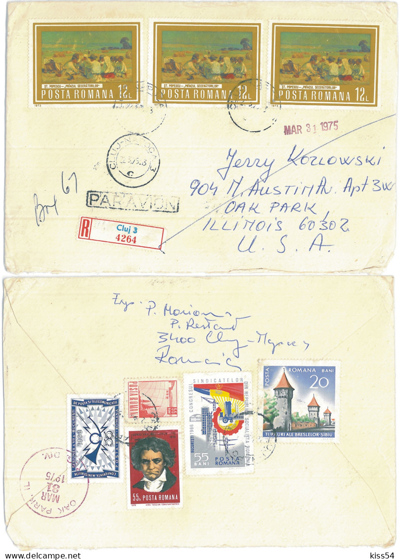 CIP 18 - 263b CLUJ - International REGISTERED Cover - Used - 1975 - Lettres & Documents