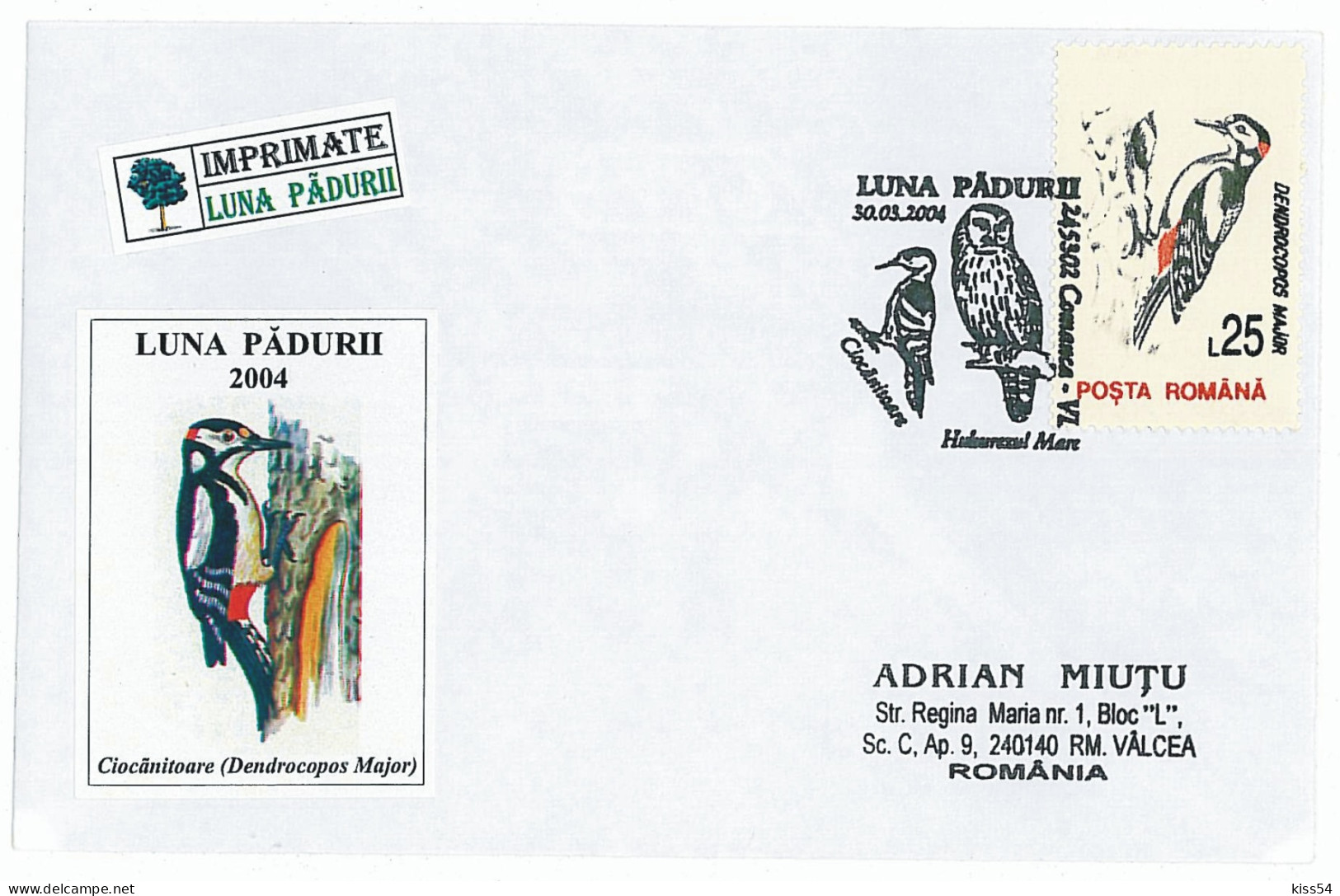 COV 22 - 579  Bird, WOODPECKER, Romania - Cover - Used - 2004 - Cartes-maximum (CM)