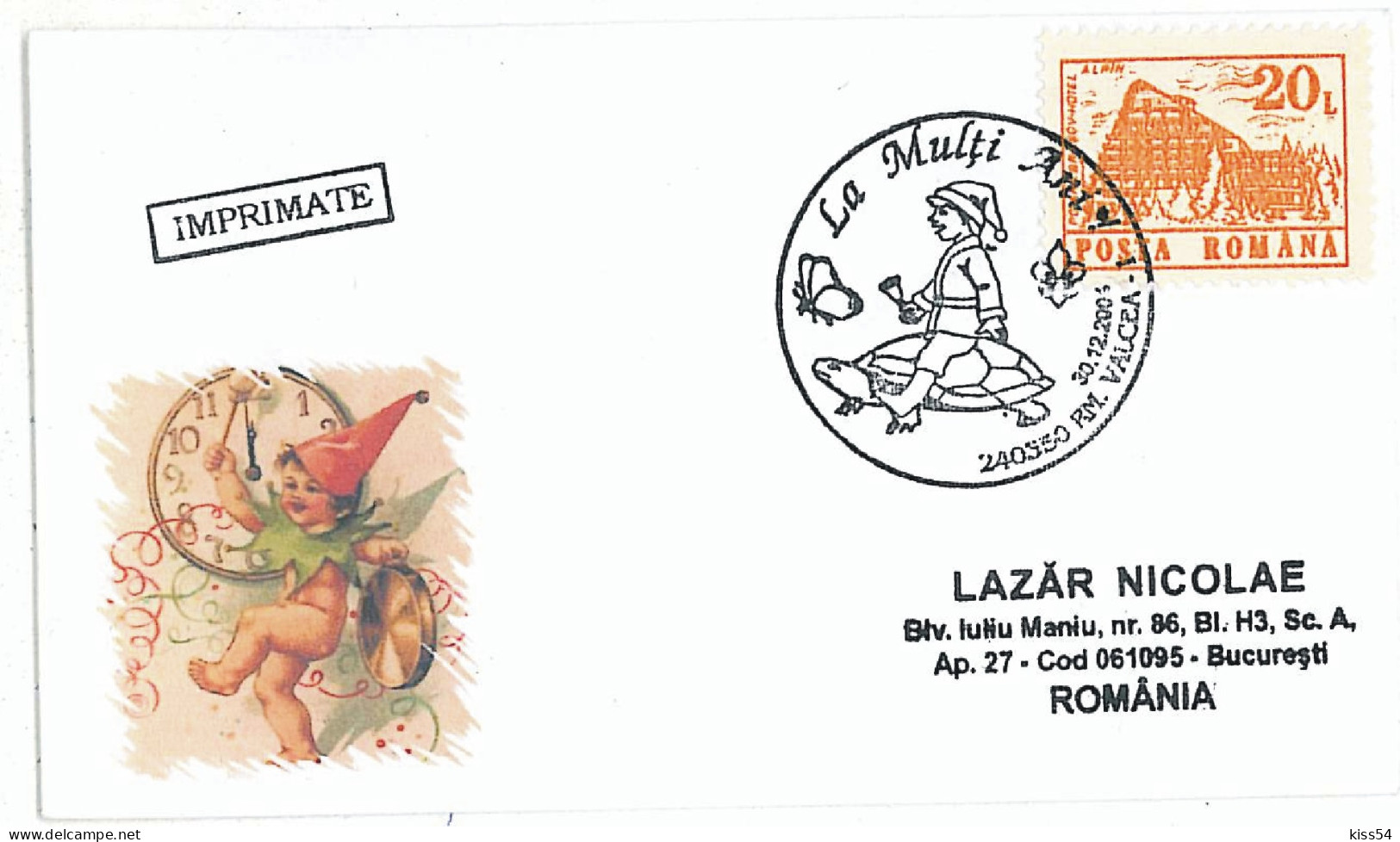 COV 22 - 1235-a HARLEQUIN + Greeting Card, Romania - Cover - Used - 2004 - Maximumkaarten