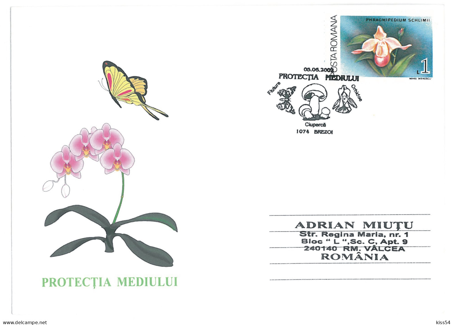 COV 22 - 1718, ORCHIDS, Environmental Protection, Romania - Cover - Used - 2002 - Cartes-maximum (CM)