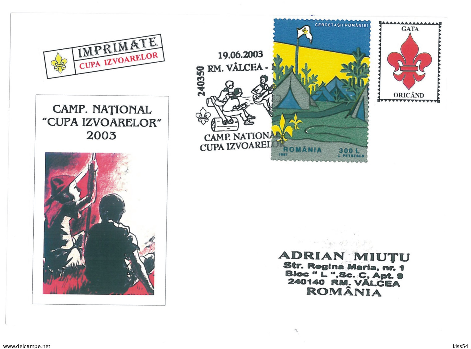 SC 06 - 1271 SCOUT, Cupa Izvoarelor, National CAMP. Romania - Cover  - Used - 2003 - Covers & Documents