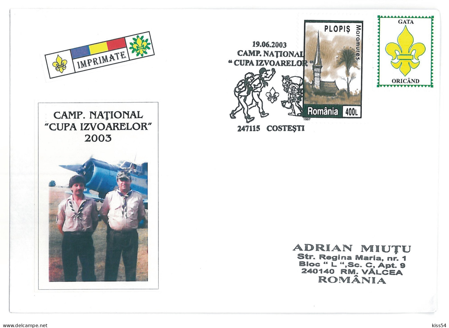 SC 06 - 1272 SCOUT, Cupa Izvoarelor, National CAMP. Romania - Cover  - Used - 2003 - Covers & Documents