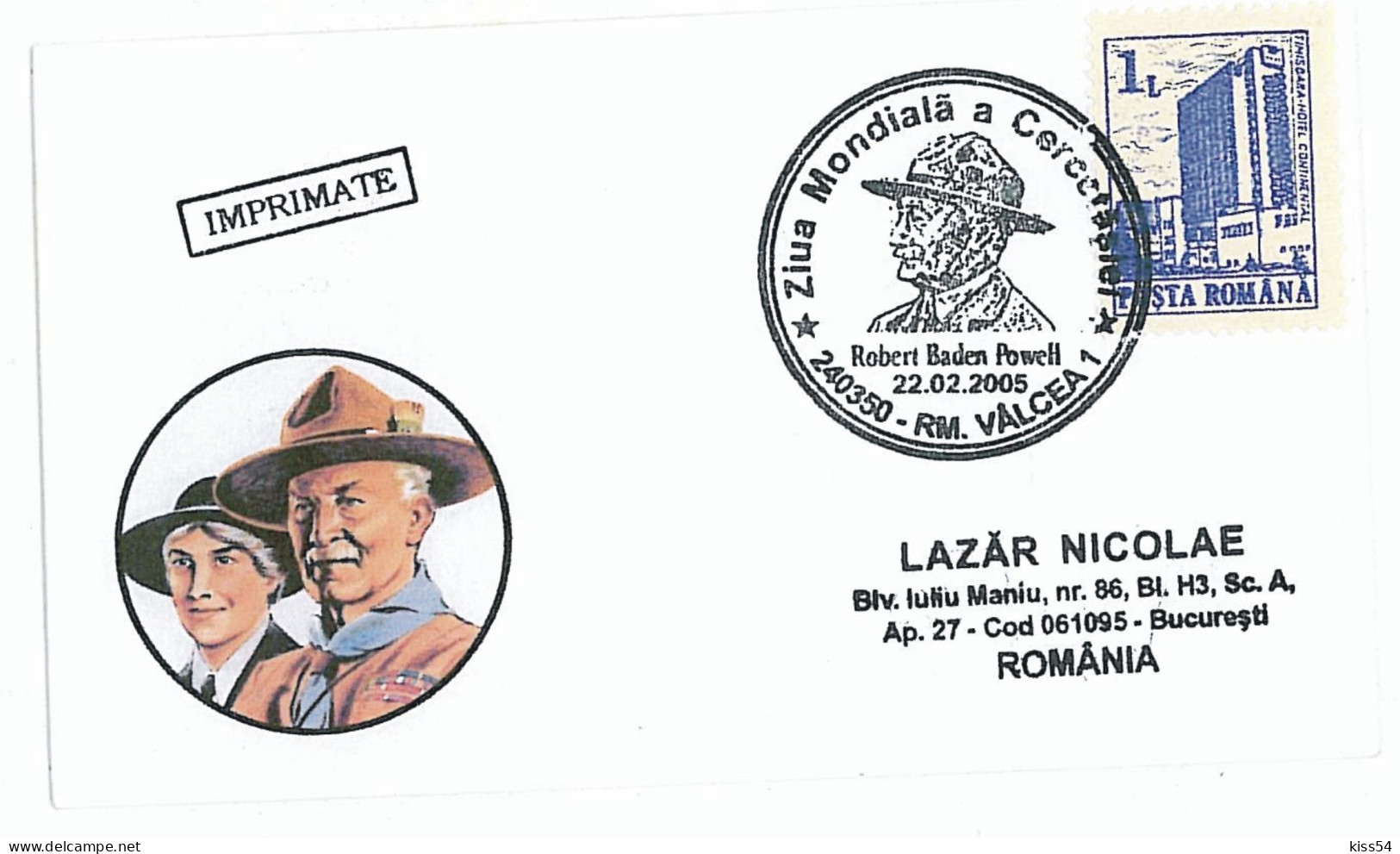 SC 06 - 1111 SCOUT, Robert BADEN POWELL, Romania - Lilliput Cover  - Used - 2005 - Covers & Documents