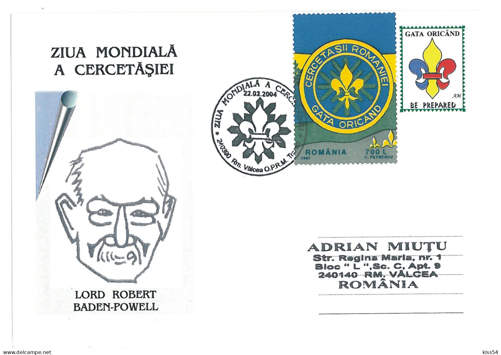 SC 06 - 1290 SCOUT, Robert BADEN POWELL, Romania - Cover - Used - 2004 - Covers & Documents