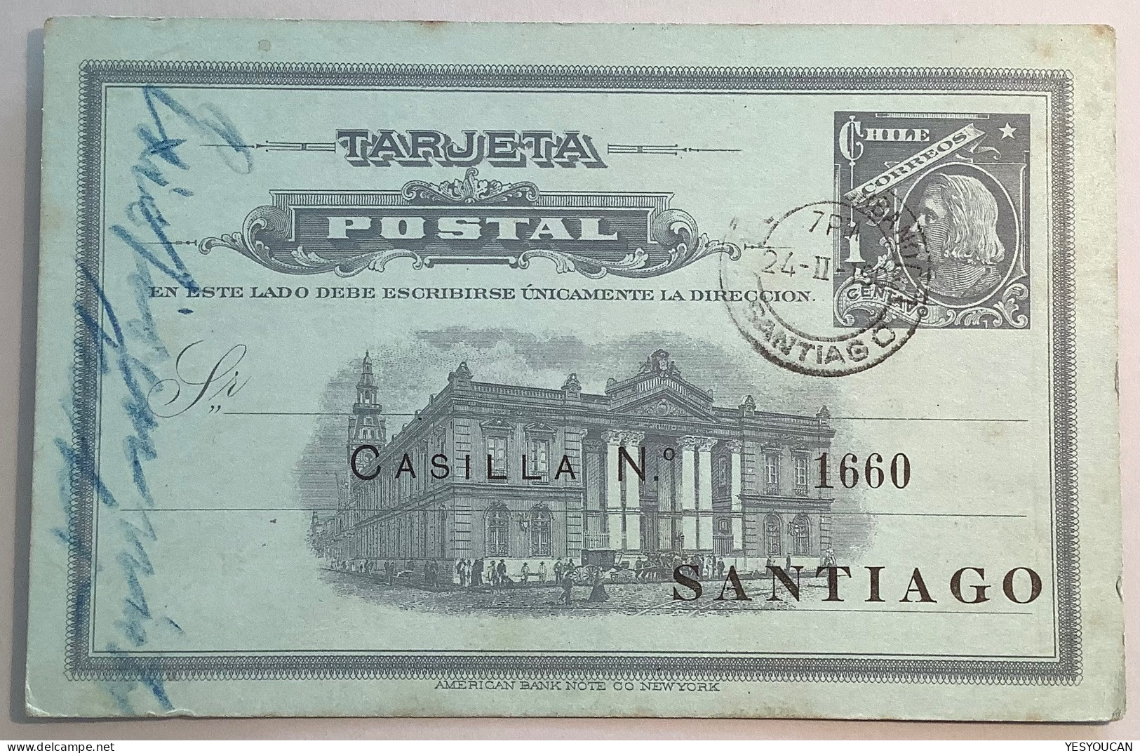 ADVERT SCHREBLER/CABEZA ENCUADERNACION  LIBROS Chile SANTIAGO1908 1c Postal Stationery Card(Bookbinding Reliure De Livre - Chili