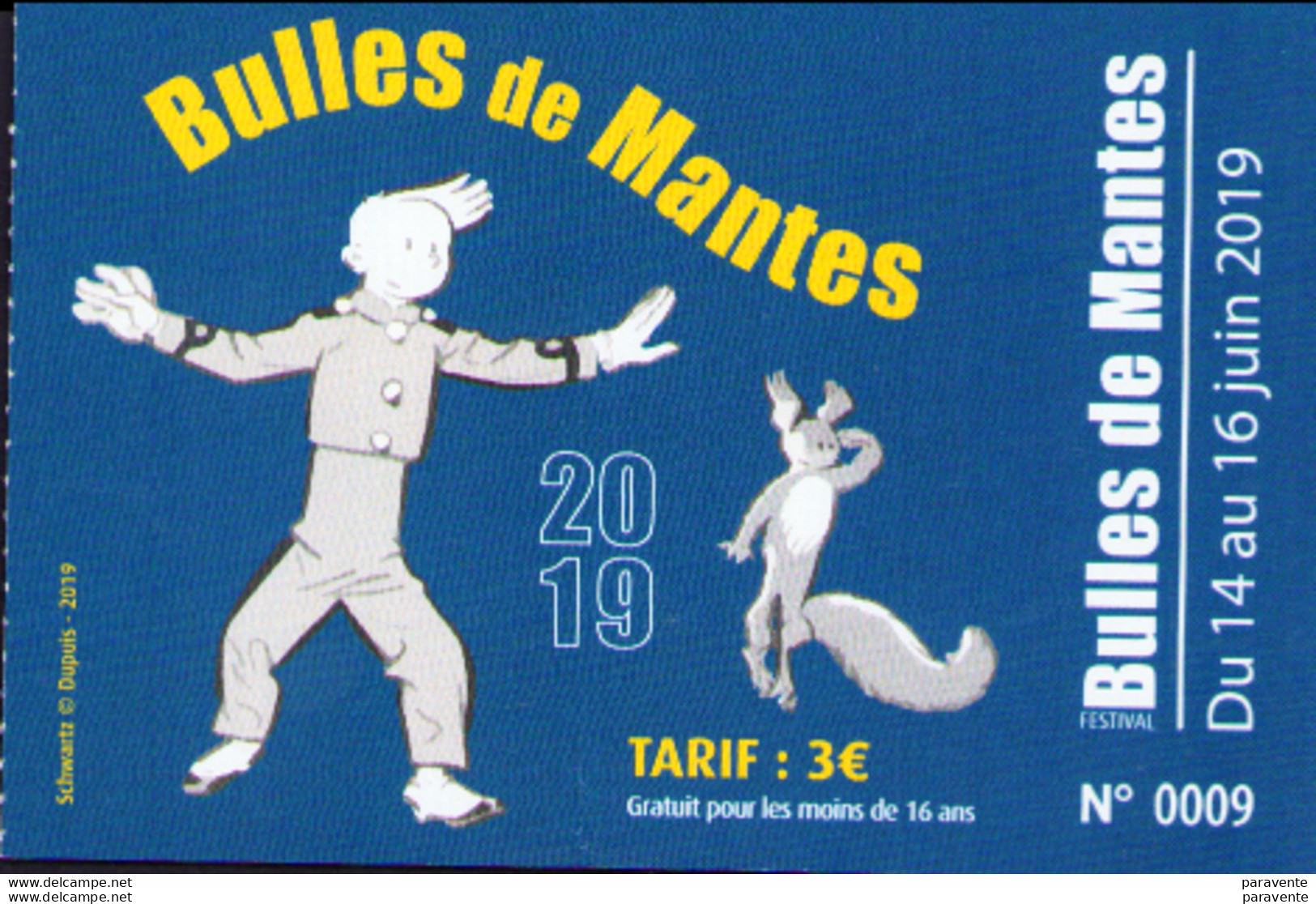 SCHWARTZ ( SPIROU ) : Billet Salon Bd MANTES LA JOLIE 2019 - Spirou Et Fantasio