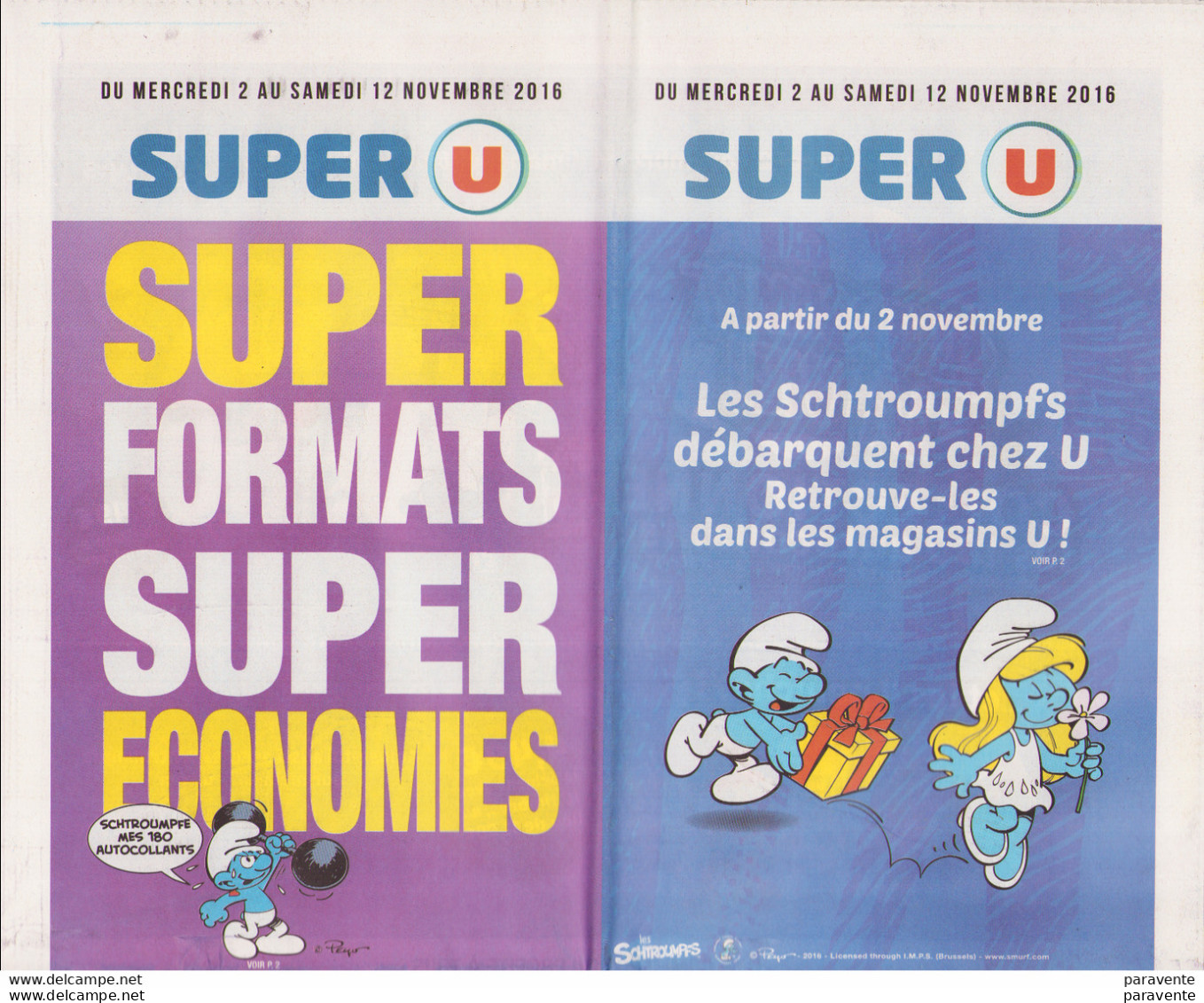 SCHTROUMPFS : Journal Catalogue SUPER U Du 2au12 Nov2016 - Schtroumpfs, Les