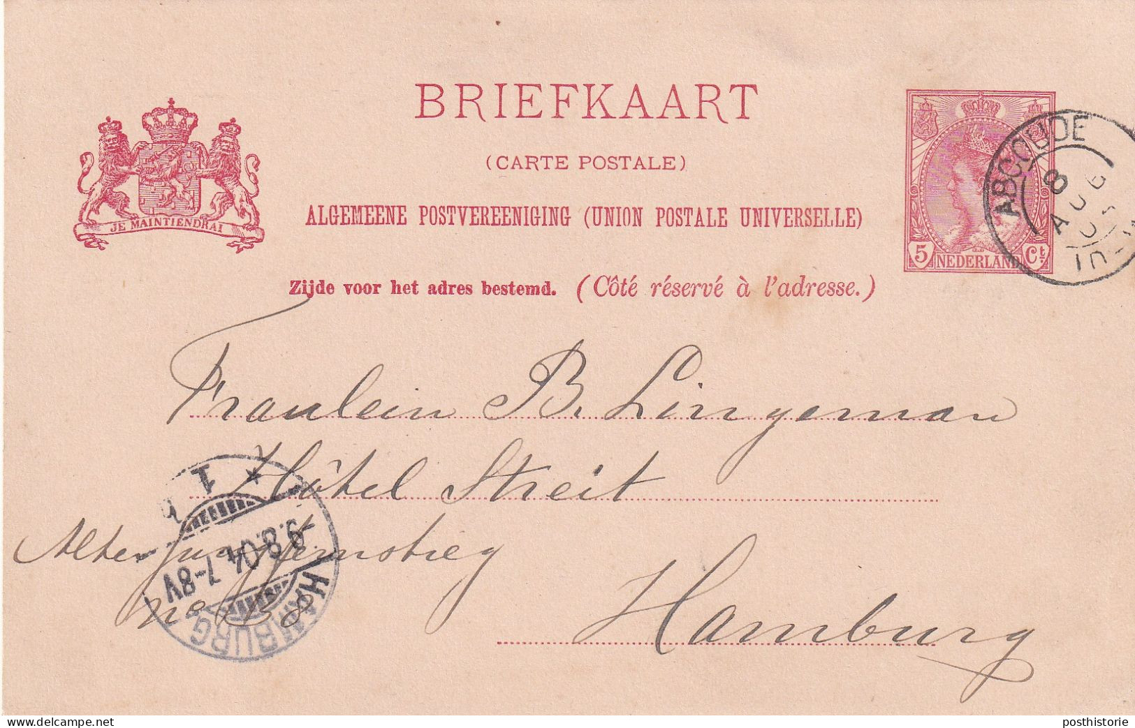 Briefkaart Geuzendam 61     8 Aug 1904 Abcoude (postkantoor Kleinrond) Naar Hamburg - Poststempels/ Marcofilie