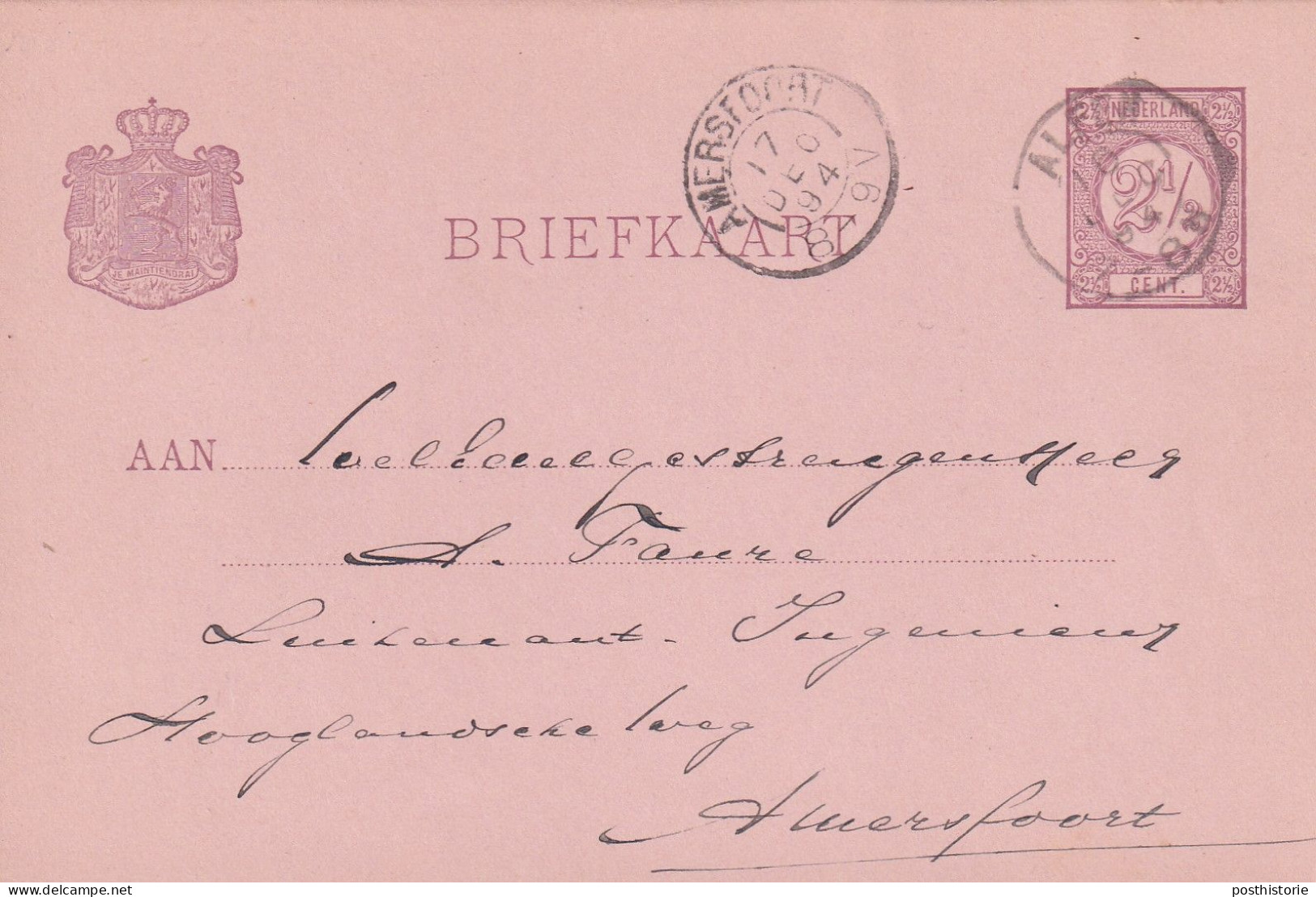 Briefkaart  16 Dec 1894 Alfen (postkantoor Kleinrond) Naar  Amersfoort (kleirnrond) - Marcophilie