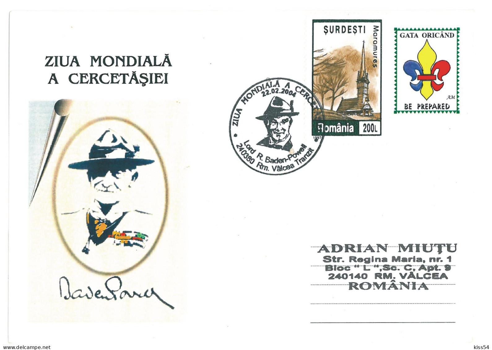 SC 06 - 3148 SCOUT, Thinking Day, Lord Robert BADEN POWELL, Romania - Cover - Used - 2004 - Covers & Documents